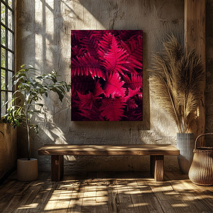 Abstract Black & Bright Pink Floral Leaves - Framed Canvas Wall Art Print - House Prints
