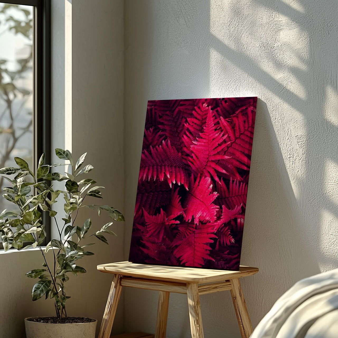 Abstract Black & Bright Pink Floral Leaves - Framed Canvas Wall Art Print - House Prints