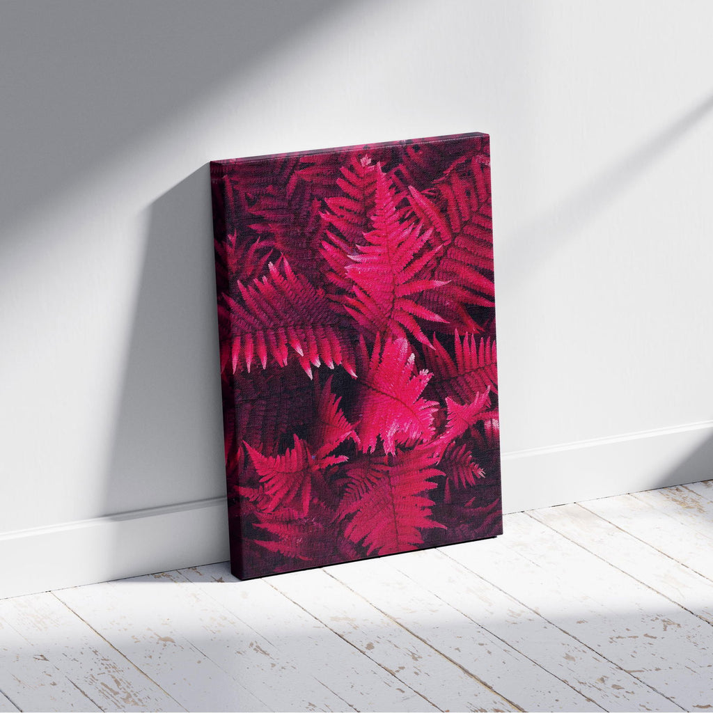 Abstract Black & Bright Pink Floral Leaves - Framed Canvas Wall Art Print | House Prints