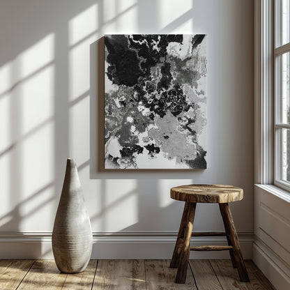 Abstract Black & White Paint Splatter - Framed Canvas Wall Art Print - House Prints