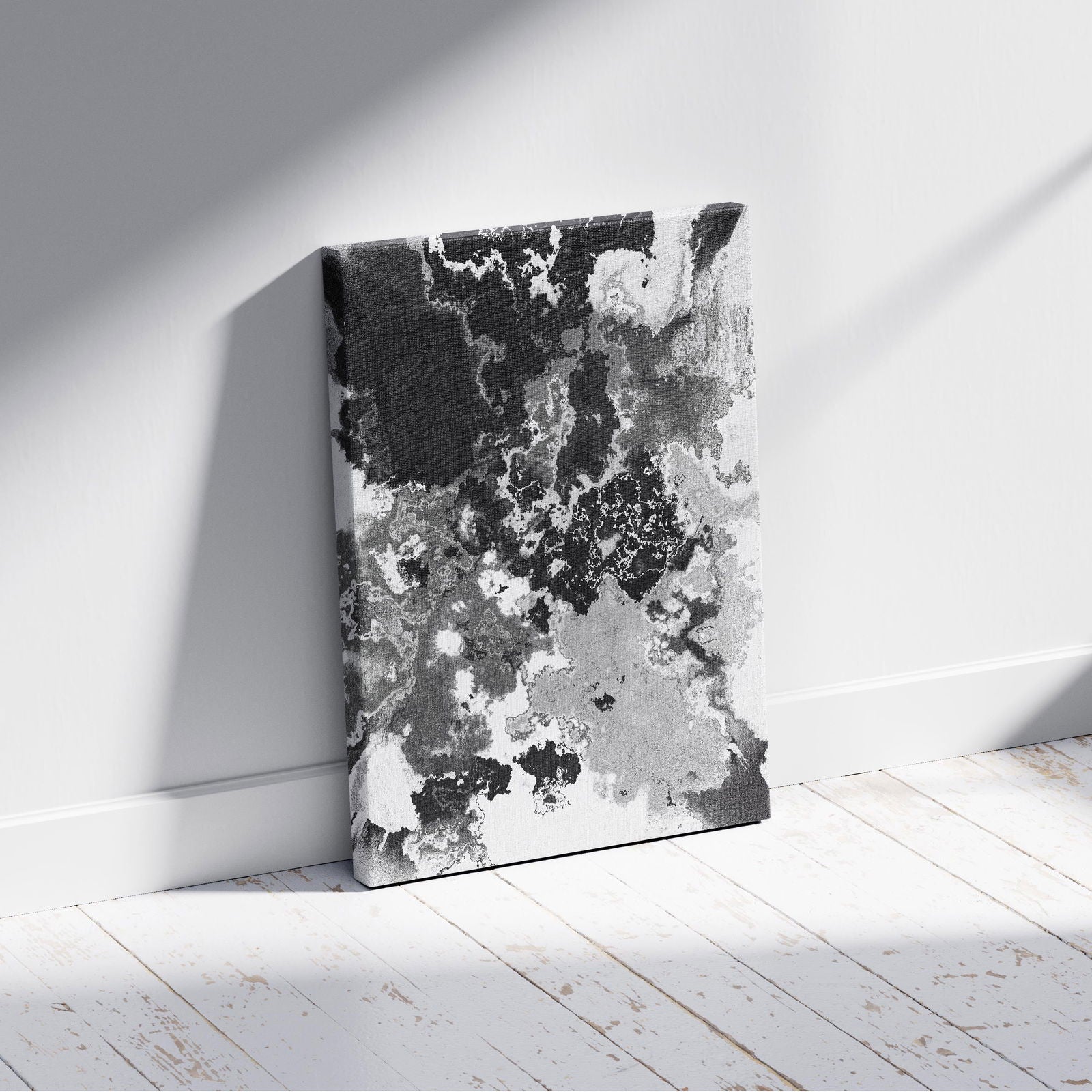 Abstract Black & White Paint Splatter - Framed Canvas Wall Art Print - House Prints