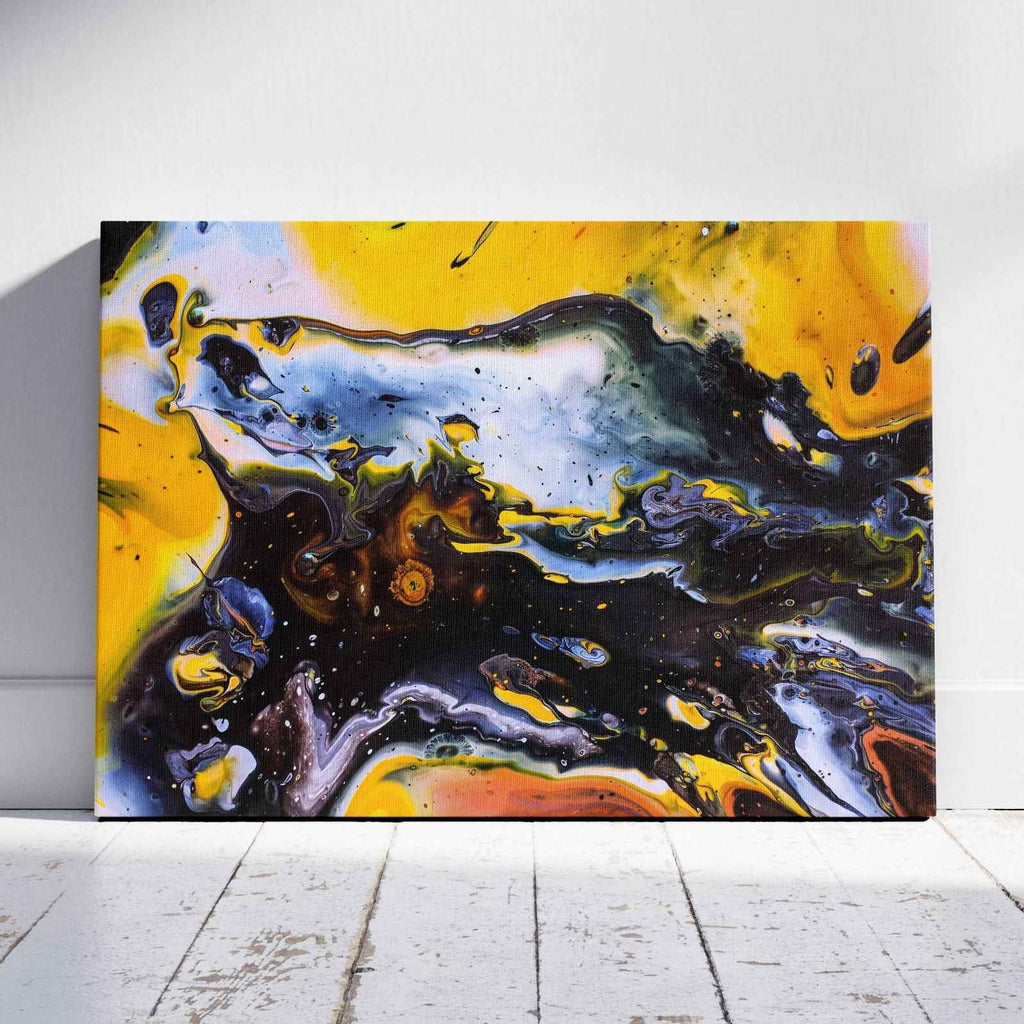 Abstract Black & Yellow Liquid - Framed Canvas Wall Art Print | House Prints