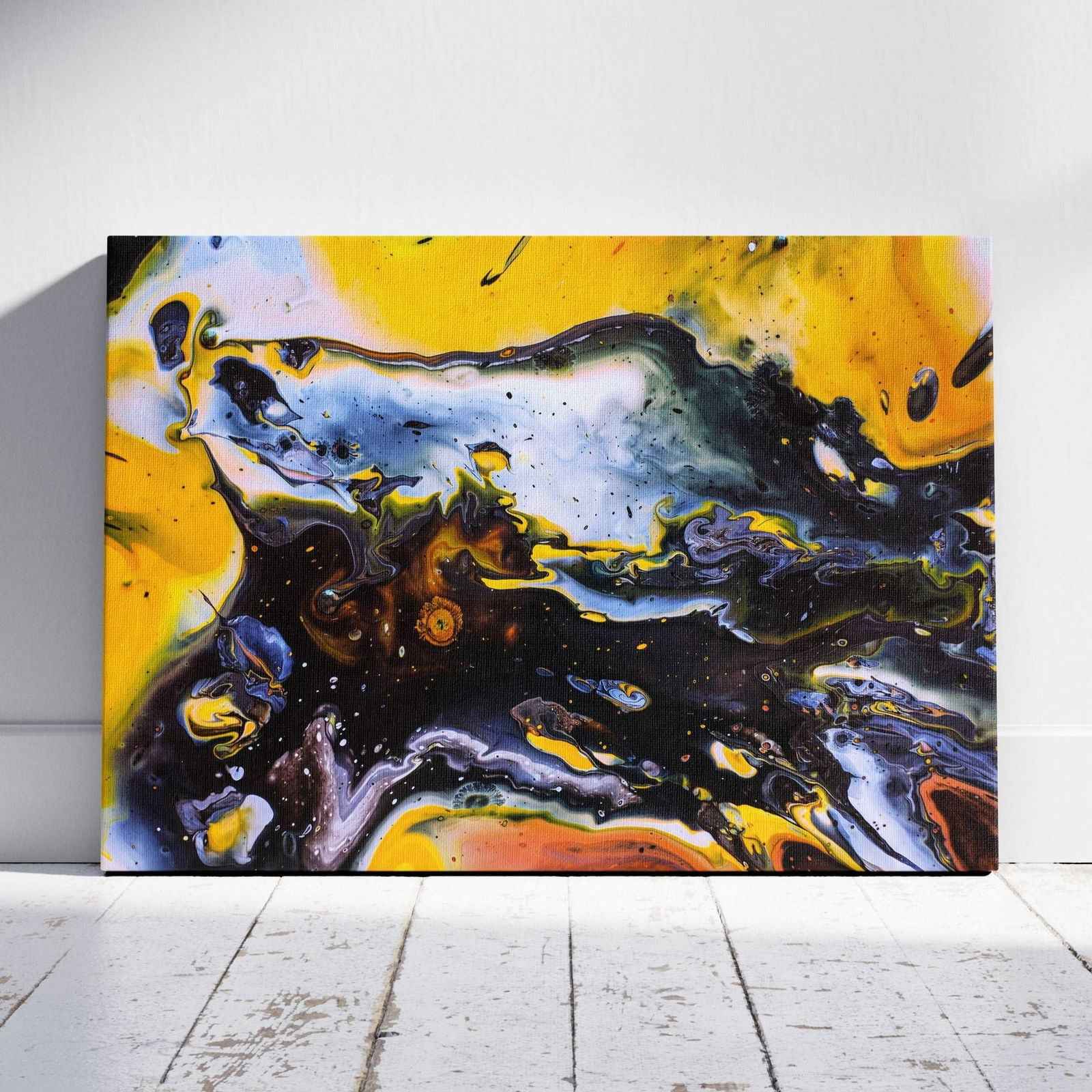 Abstract Black & Yellow Liquid - Framed Canvas Wall Art Print - House Prints