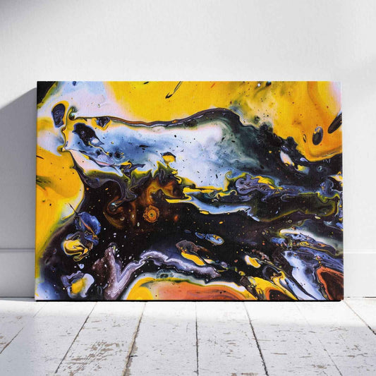 Abstract Black & Yellow Liquid - Framed Canvas Wall Art Print - House Prints