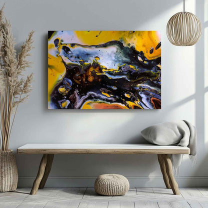 Abstract Black & Yellow Liquid - Framed Canvas Wall Art Print - House Prints