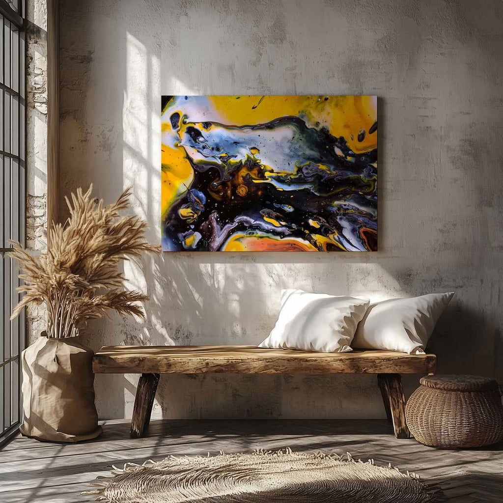 Abstract Black & Yellow Liquid - Framed Canvas Wall Art Print | House Prints
