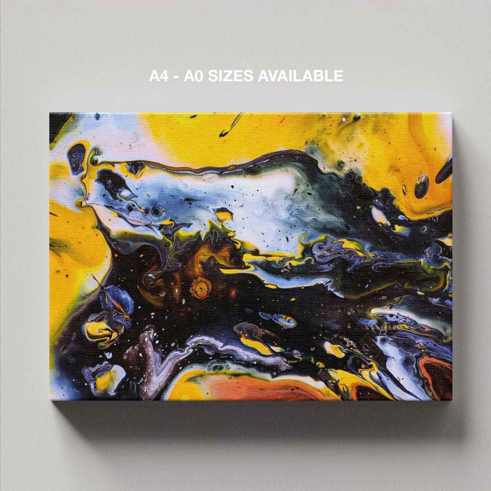 Abstract Black & Yellow Liquid - Framed Canvas Wall Art Print - House Prints