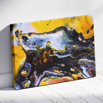 Abstract Black & Yellow Liquid - Framed Canvas Wall Art Print - House Prints