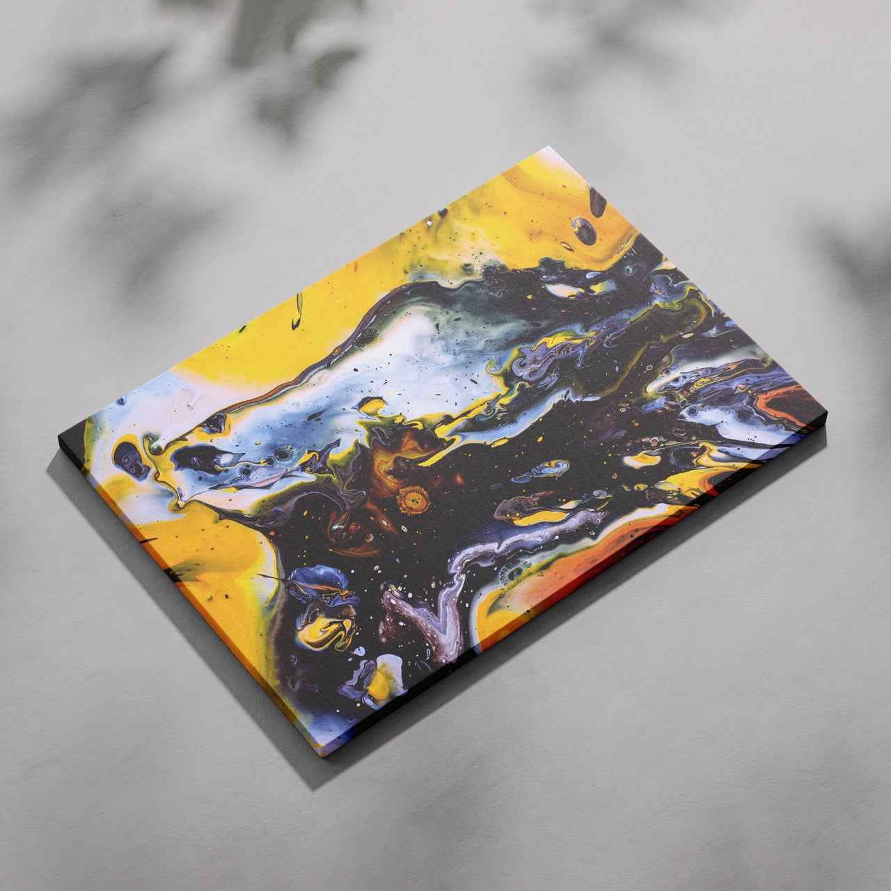 Abstract Black & Yellow Liquid - Framed Canvas Wall Art Print - House Prints