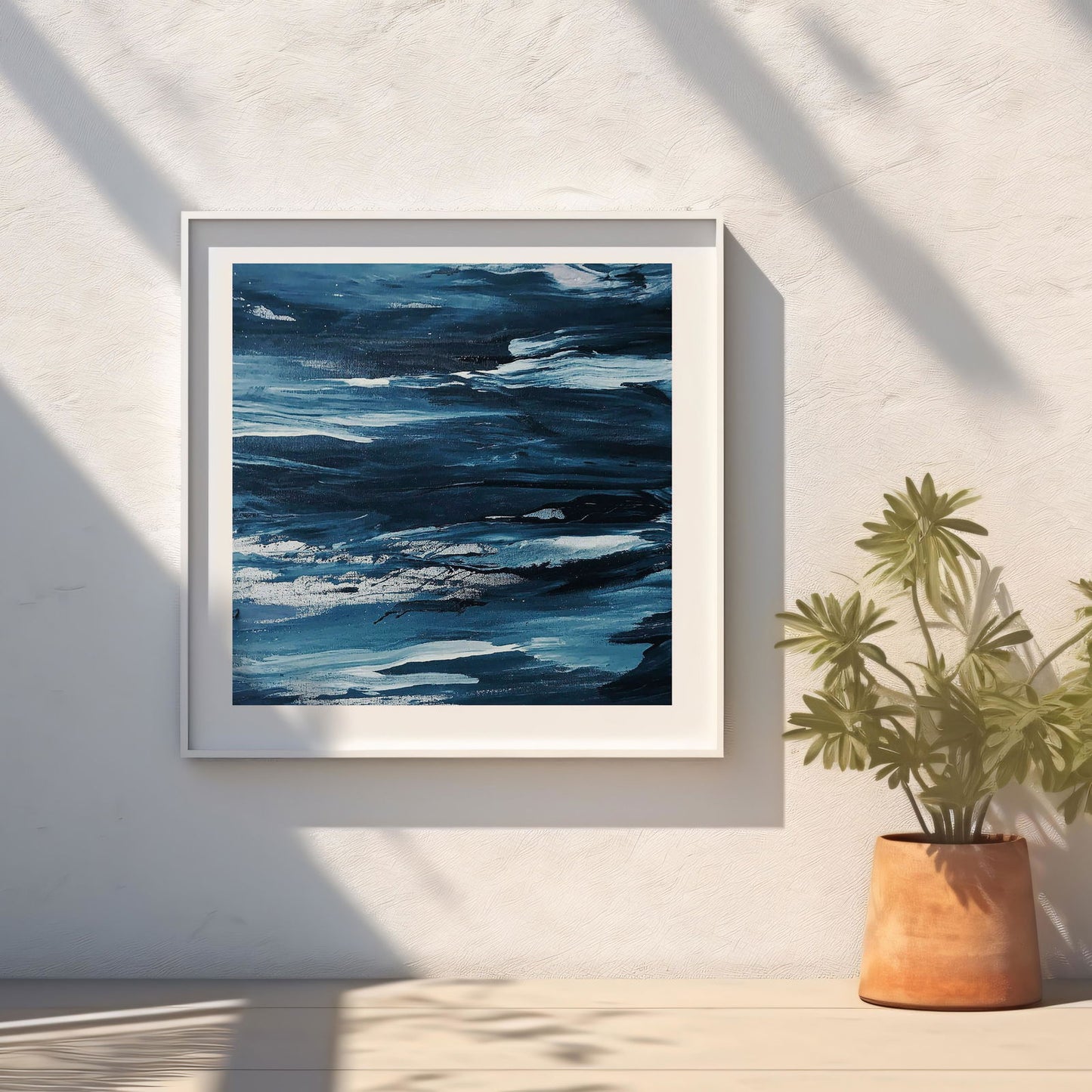 Abstract Blue Waves Brush Strokes - Rolled Poster Wall Art Print - House Prints