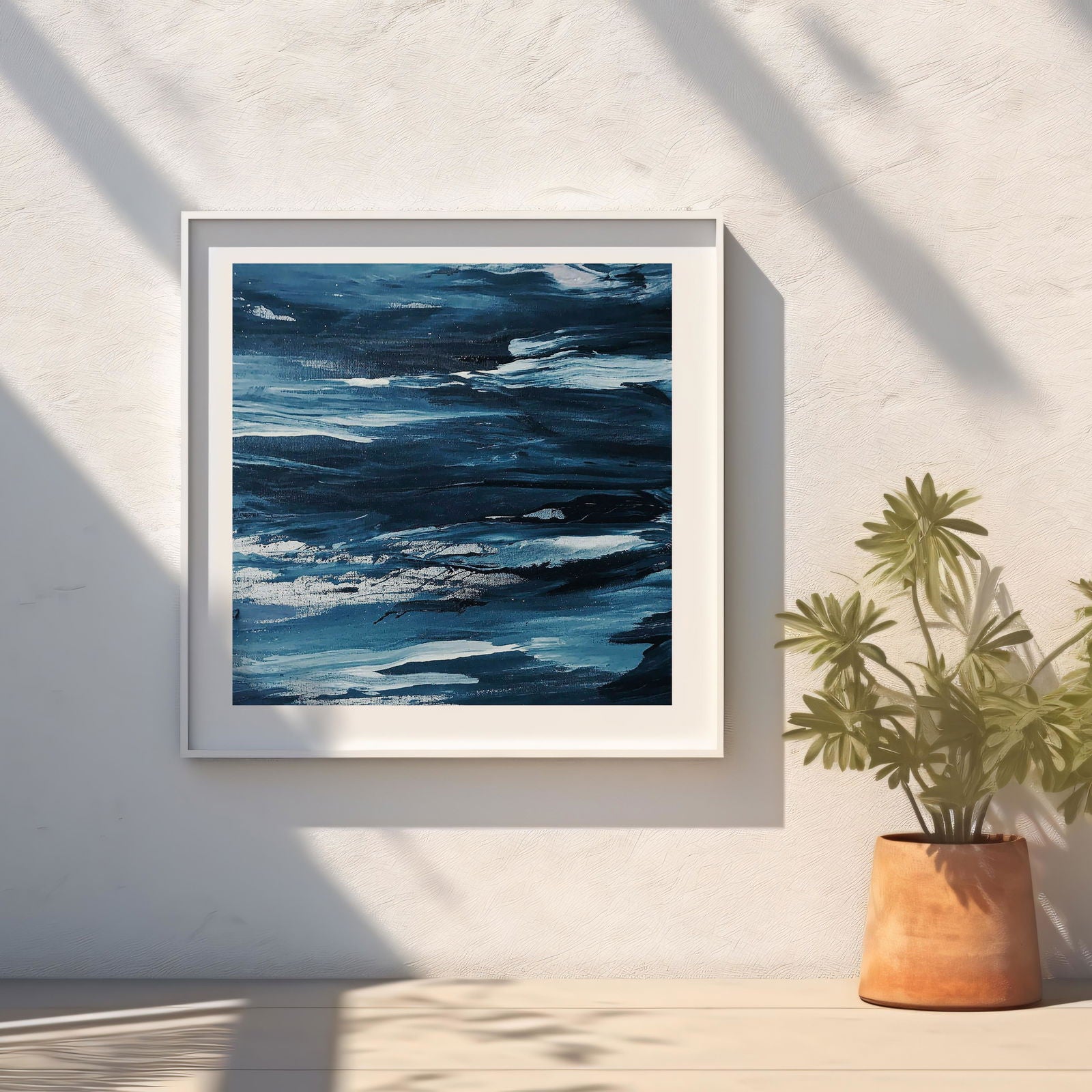 Abstract Blue Waves Brush Strokes - Rolled Poster Wall Art Print - House Prints