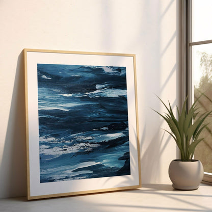Abstract Blue Waves Brush Strokes - Rolled Poster Wall Art Print - House Prints