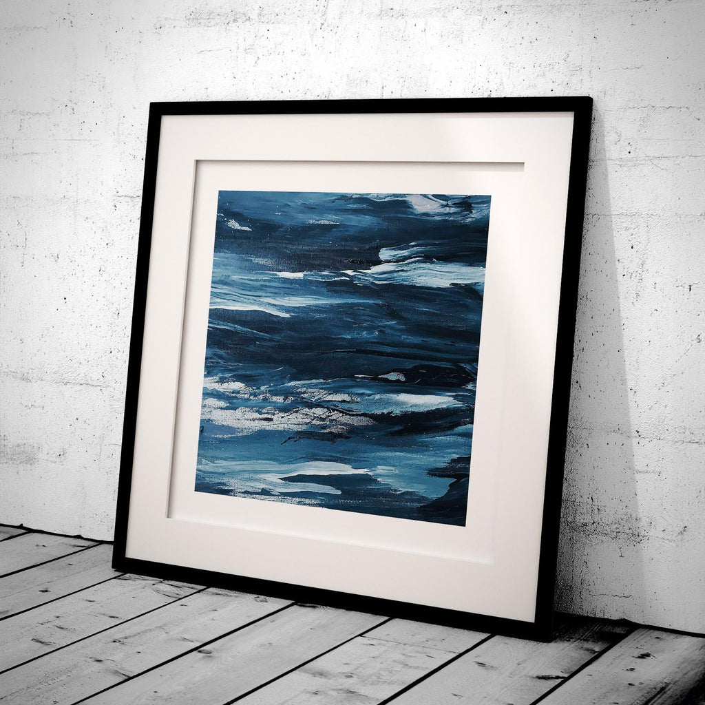 Abstract Blue Waves Brush Strokes - Rolled Poster Wall Art Print | House Prints