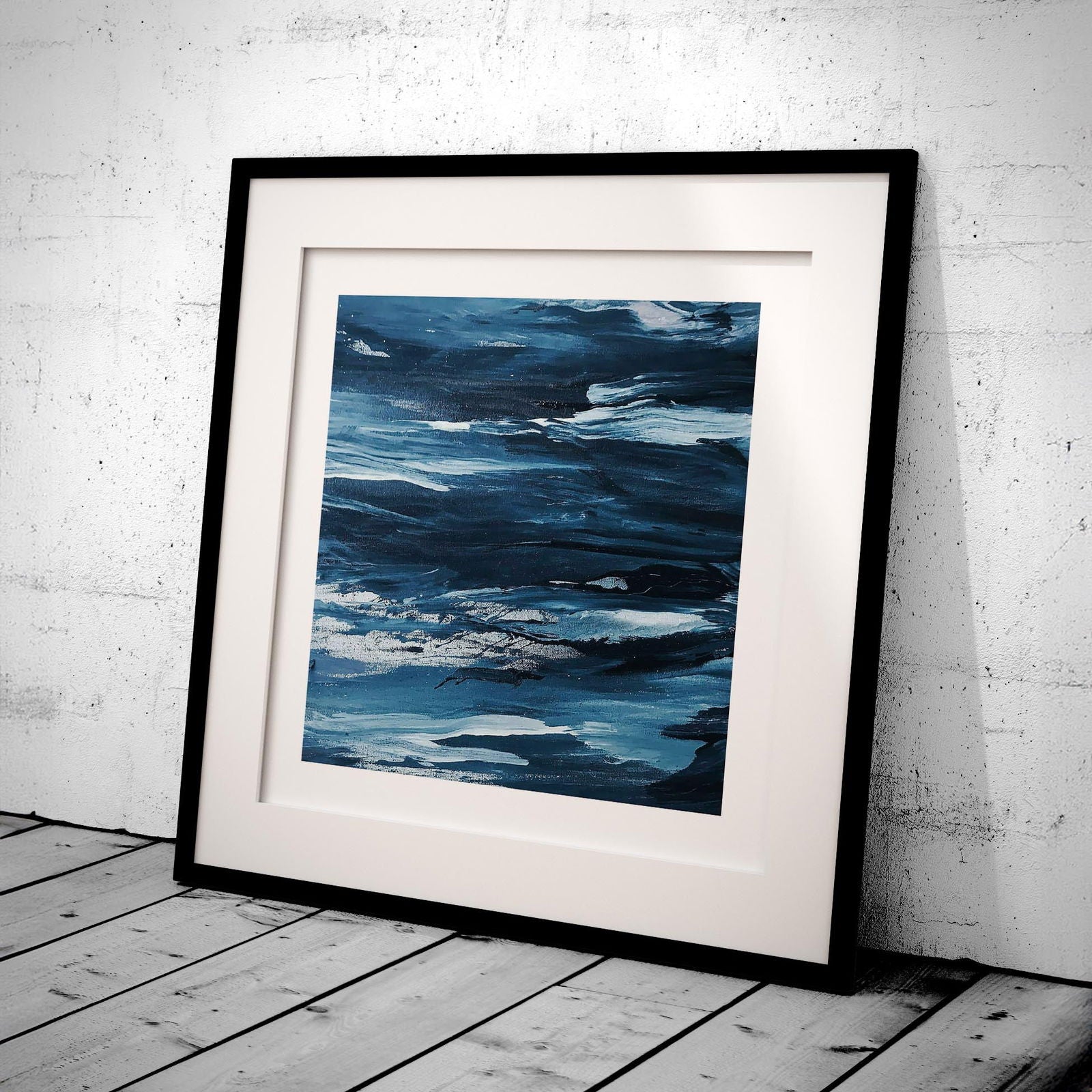Abstract Blue Waves Brush Strokes - Rolled Poster Wall Art Print - House Prints