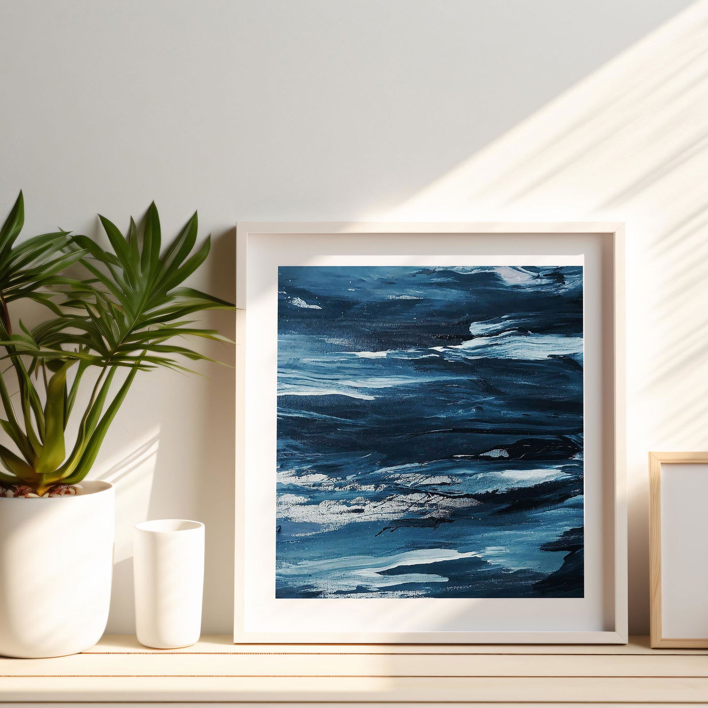 Abstract Blue Waves Brush Strokes - Rolled Poster Wall Art Print - House Prints