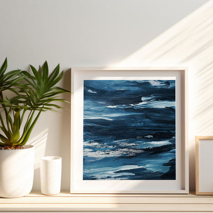 Abstract Blue Waves Brush Strokes - Rolled Poster Wall Art Print - House Prints