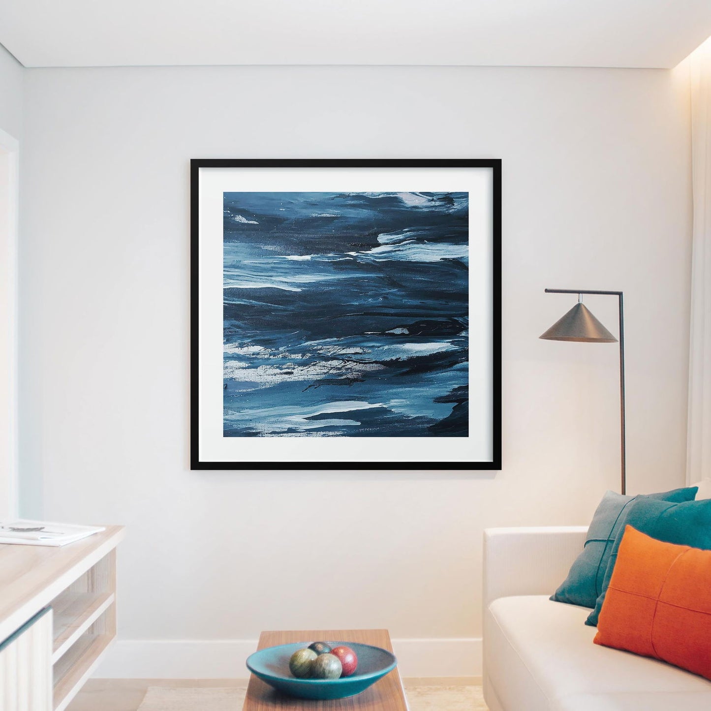 Abstract Blue Waves Brush Strokes - Rolled Poster Wall Art Print - House Prints