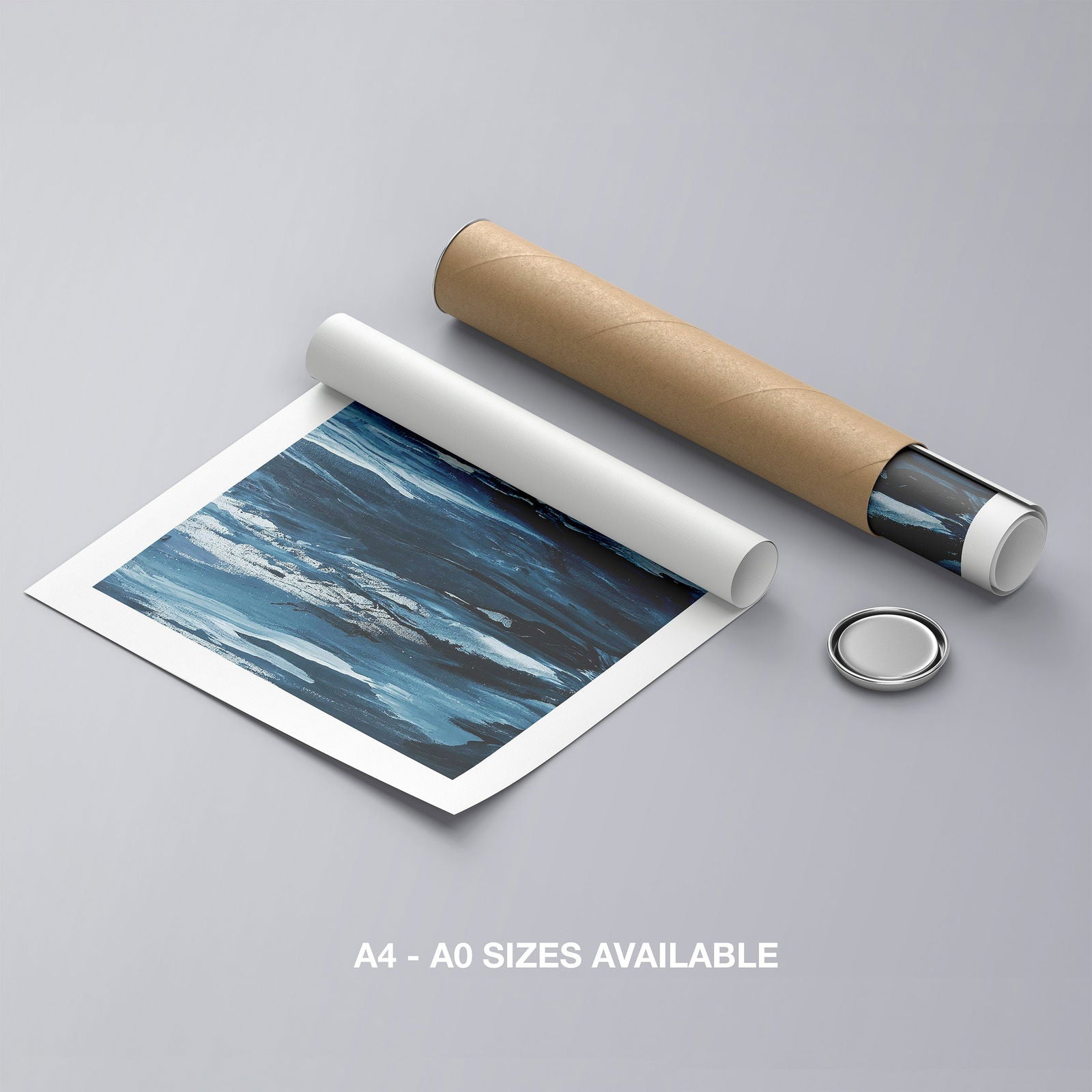 Abstract Blue Waves Brush Strokes - Rolled Poster Wall Art Print - House Prints