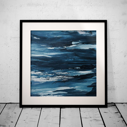 Abstract Blue Waves Brush Strokes - Rolled Poster Wall Art Print - House Prints