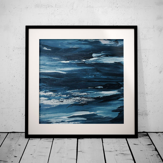 Abstract Blue Waves Brush Strokes - Rolled Poster Wall Art Print - House Prints