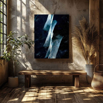 Abstract Blue & White Angled Lines - Framed Canvas Wall Art Print - House Prints