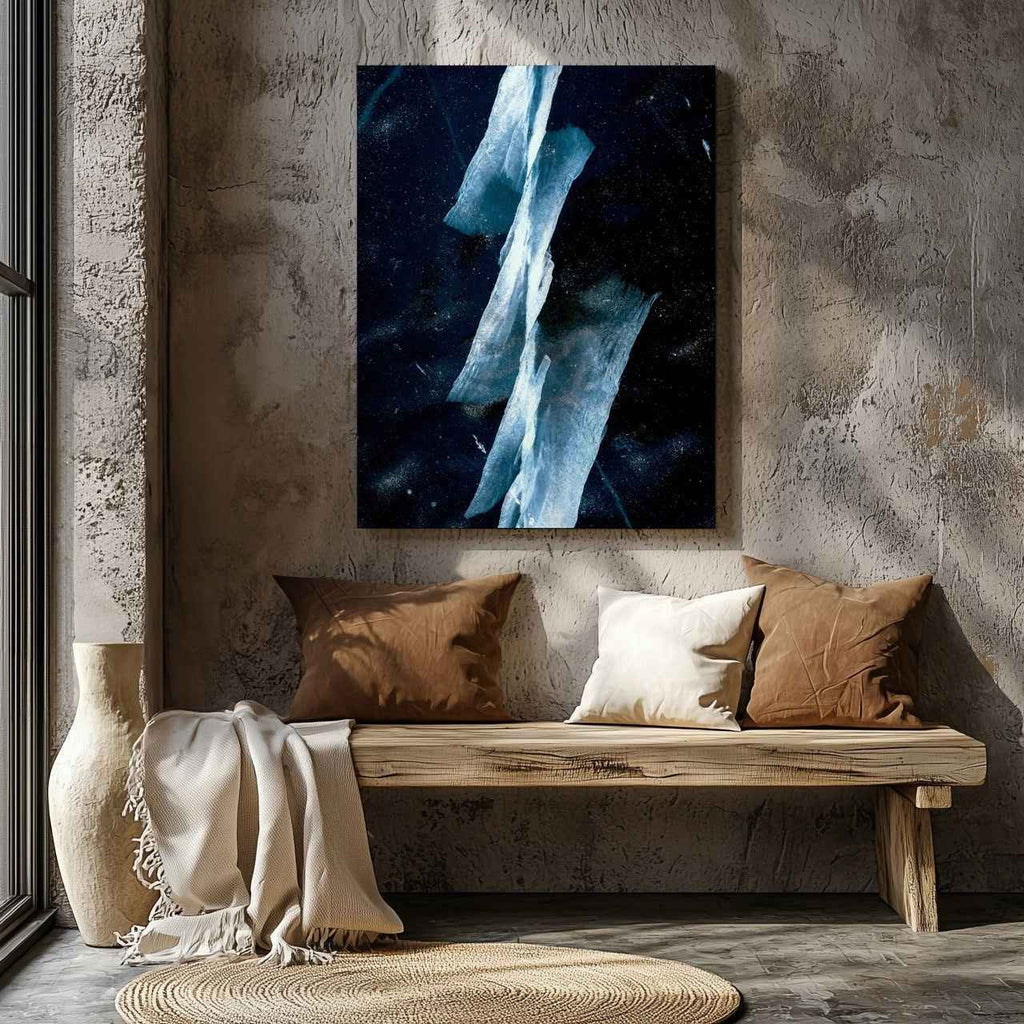 Abstract Blue & White Angled Lines - Framed Canvas Wall Art Print | House Prints