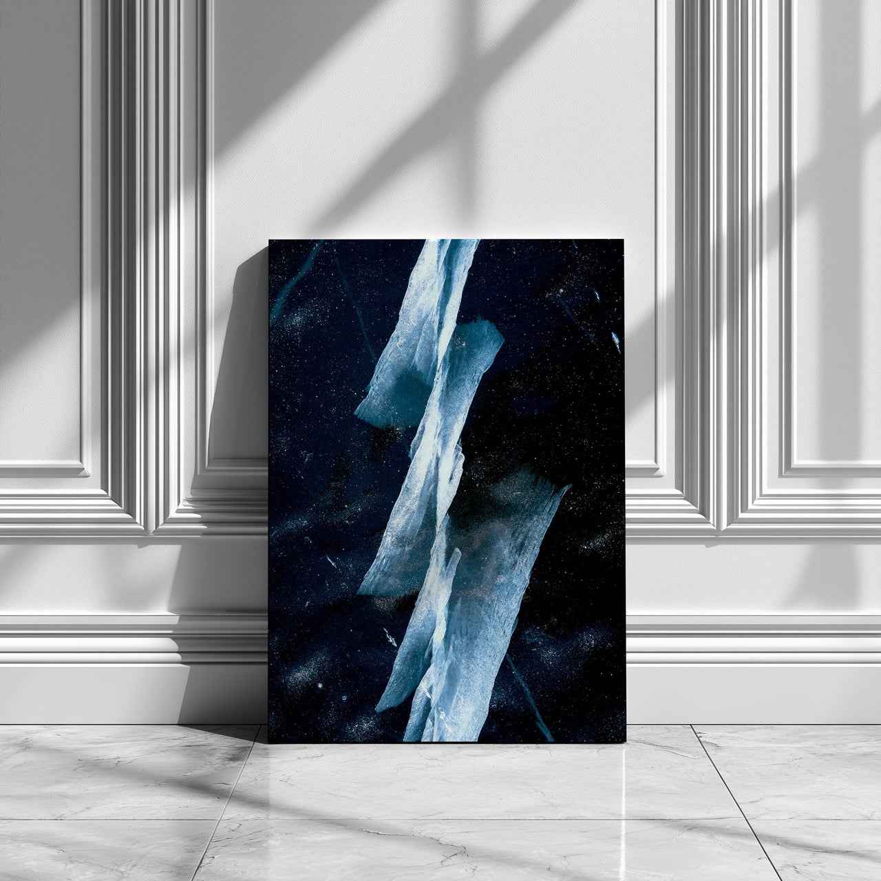 Abstract Blue & White Angled Lines - Framed Canvas Wall Art Print - House Prints