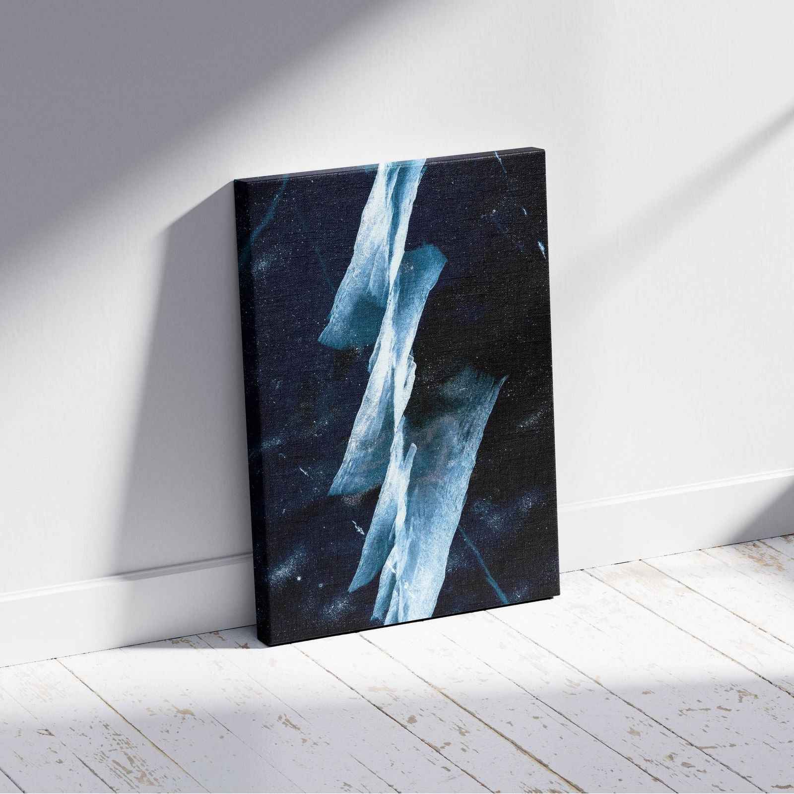 Abstract Blue & White Angled Lines - Framed Canvas Wall Art Print - House Prints