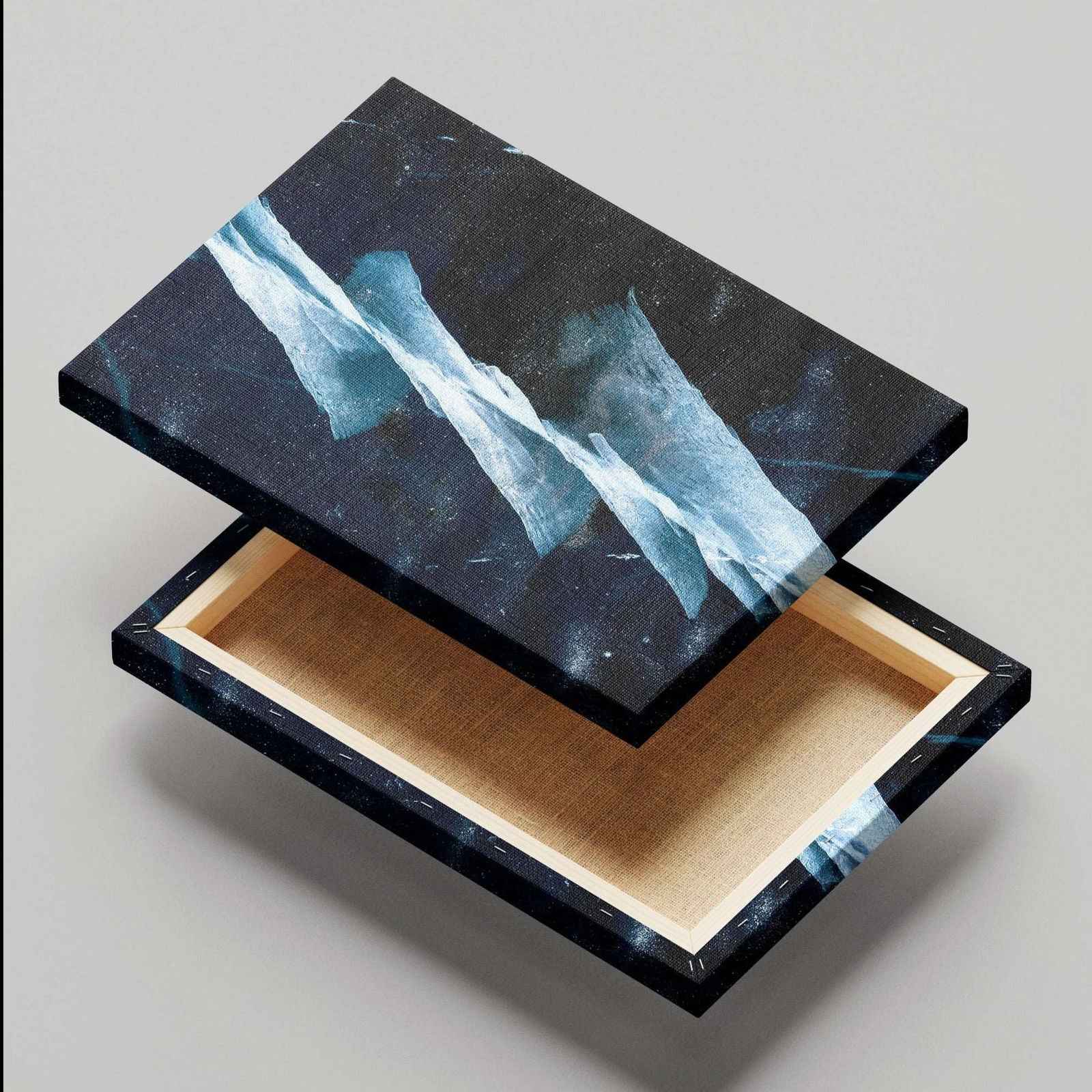 Abstract Blue & White Angled Lines - Framed Canvas Wall Art Print - House Prints