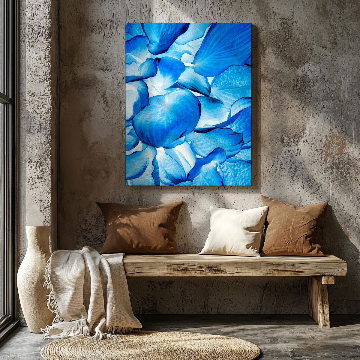 Abstract Bright Blue Flower Petals - Framed Canvas Wall Art Print | House Prints