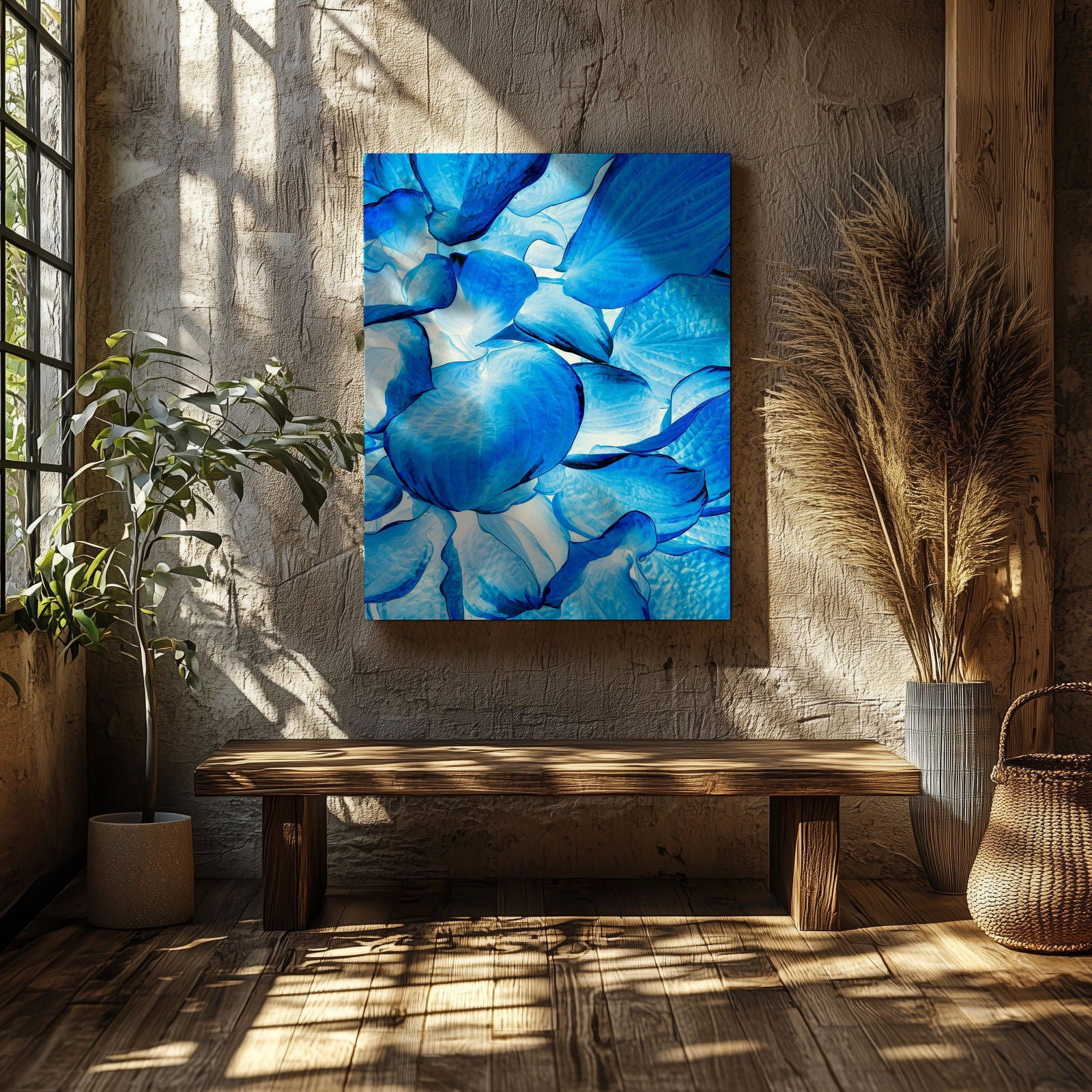 Abstract Bright Blue Flower Petals - Framed Canvas Wall Art Print | House Prints