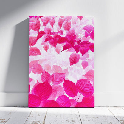 Abstract Bright Pink Floral Leaves - Framed Canvas Wall Art Print - House Prints