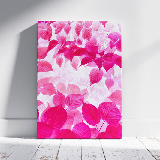 Abstract Bright Pink Floral Leaves - Framed Canvas Wall Art Print - House Prints