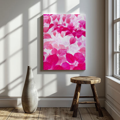 Abstract Bright Pink Floral Leaves - Framed Canvas Wall Art Print - House Prints