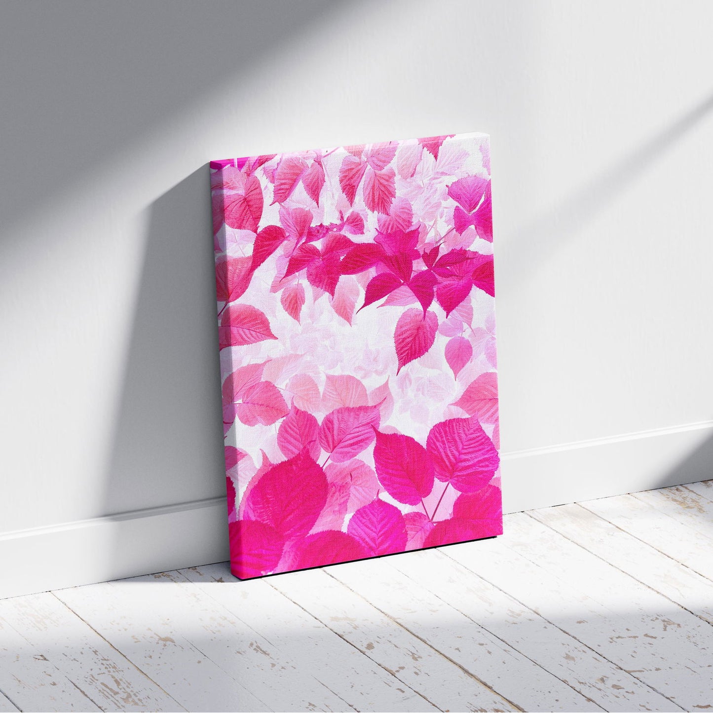 Abstract Bright Pink Floral Leaves - Framed Canvas Wall Art Print - House Prints
