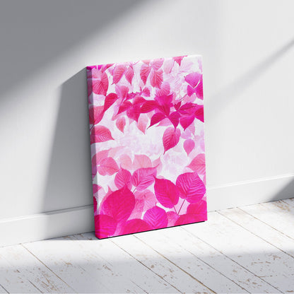 Abstract Bright Pink Floral Leaves - Framed Canvas Wall Art Print - House Prints