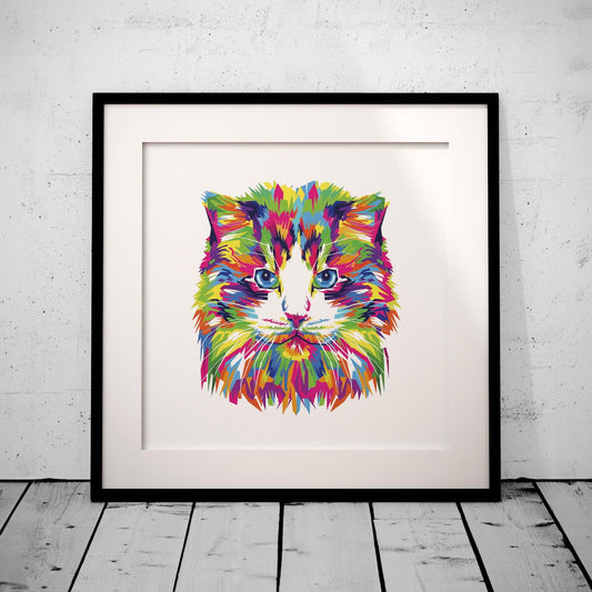 Abstract Colourful Rainbow Cat - Rolled Poster Wall Art Print - House Prints