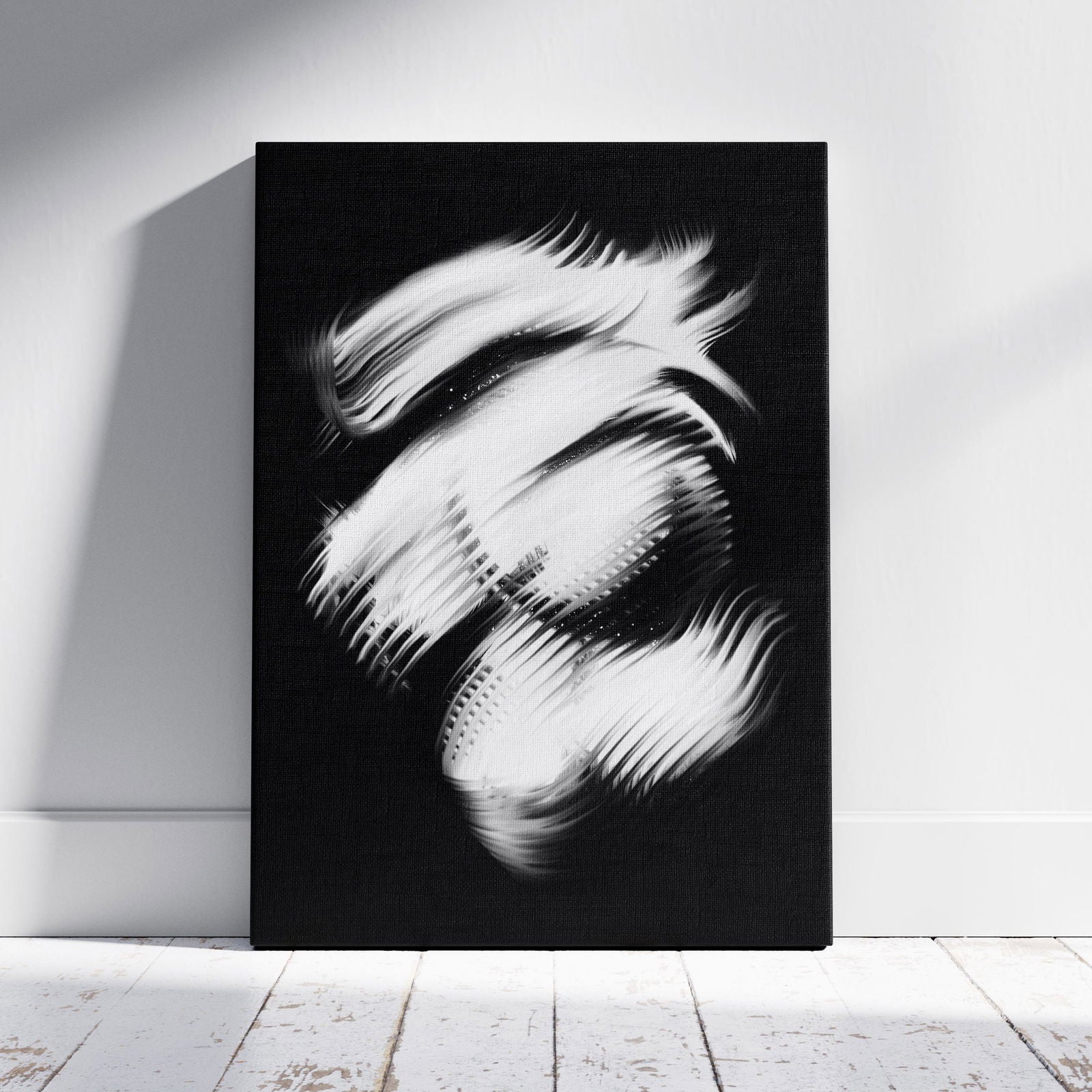 Abstract Modern Black & White Swirl - Framed Canvas Wall Art Print | House Prints