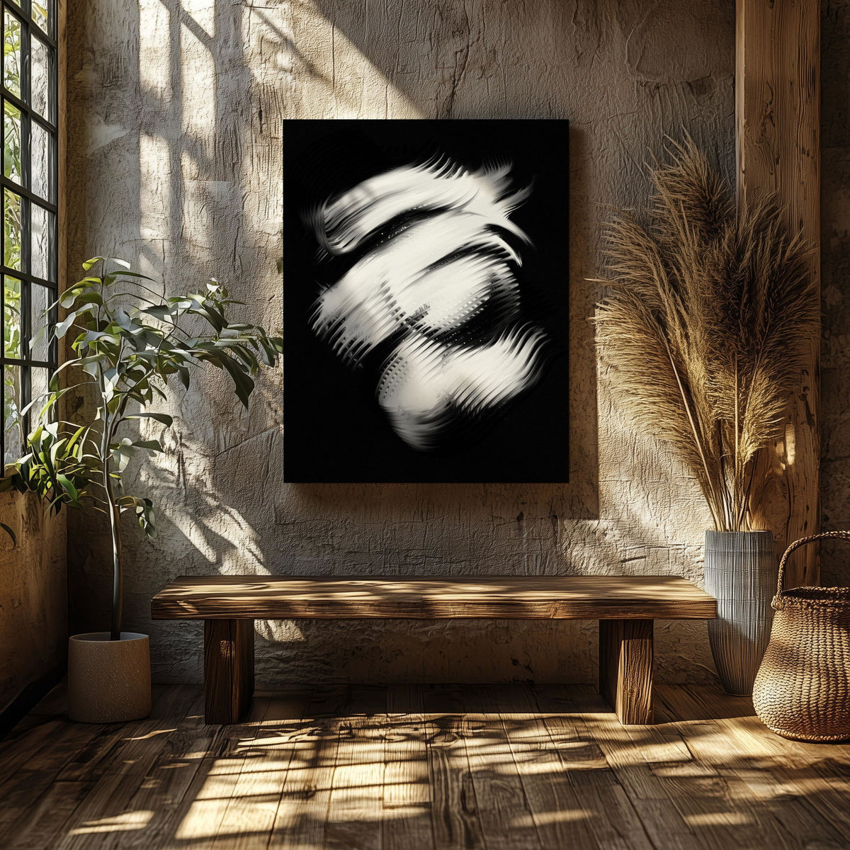 Abstract Modern Black & White Swirl - Framed Canvas Wall Art Print | House Prints