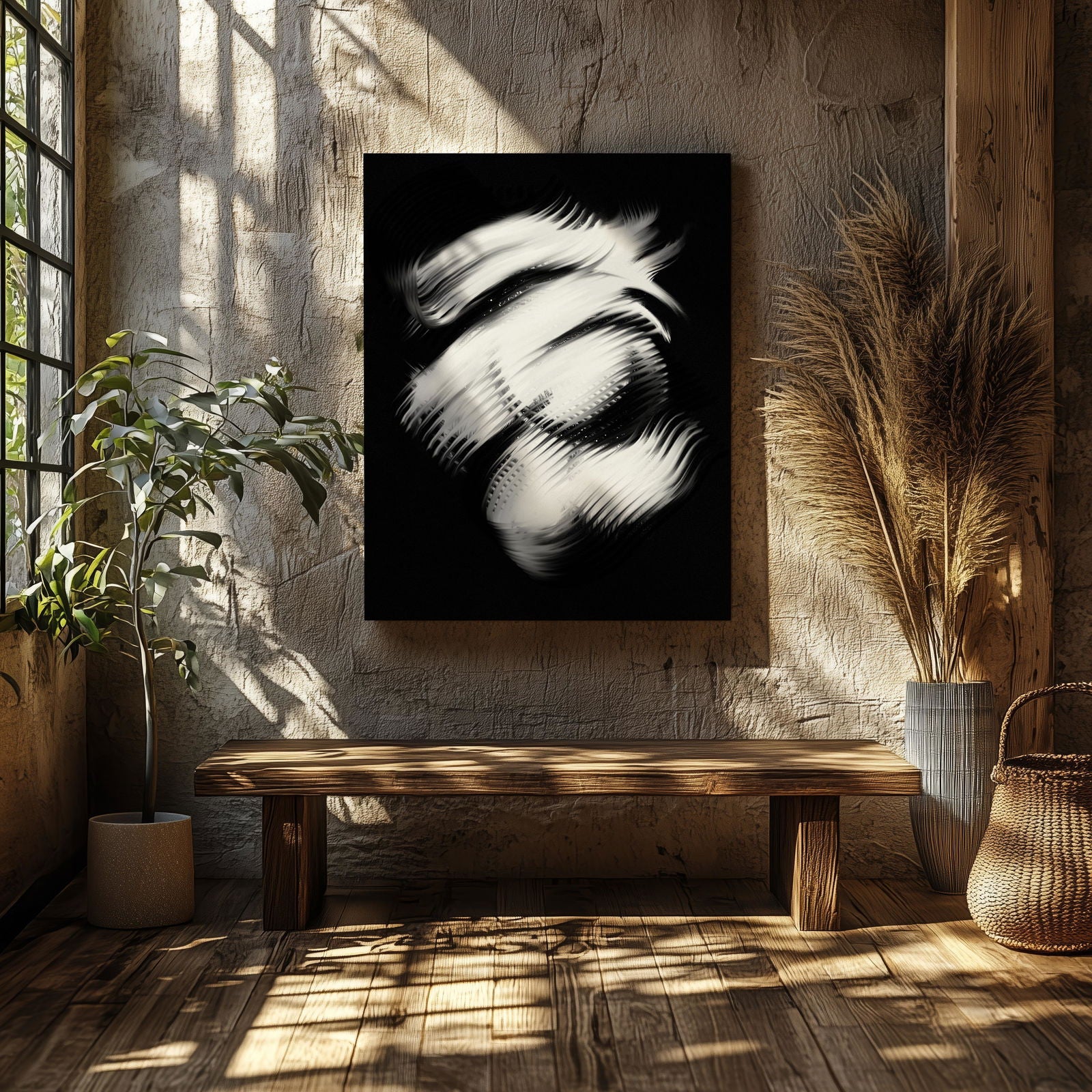 Abstract Modern Black & White Swirl - Framed Canvas Wall Art Print | House Prints