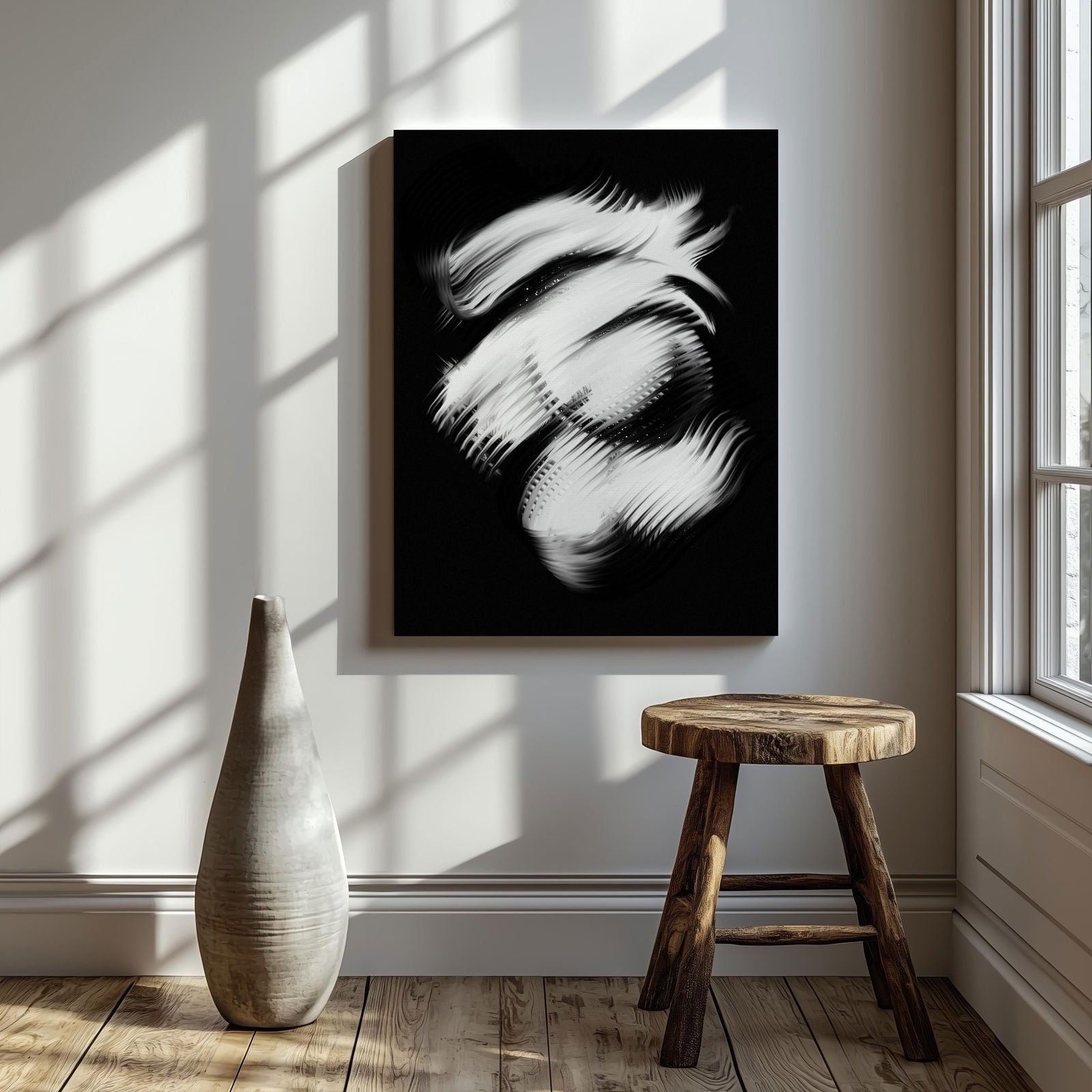Abstract Modern Black & White Swirl - Framed Canvas Wall Art Print | House Prints