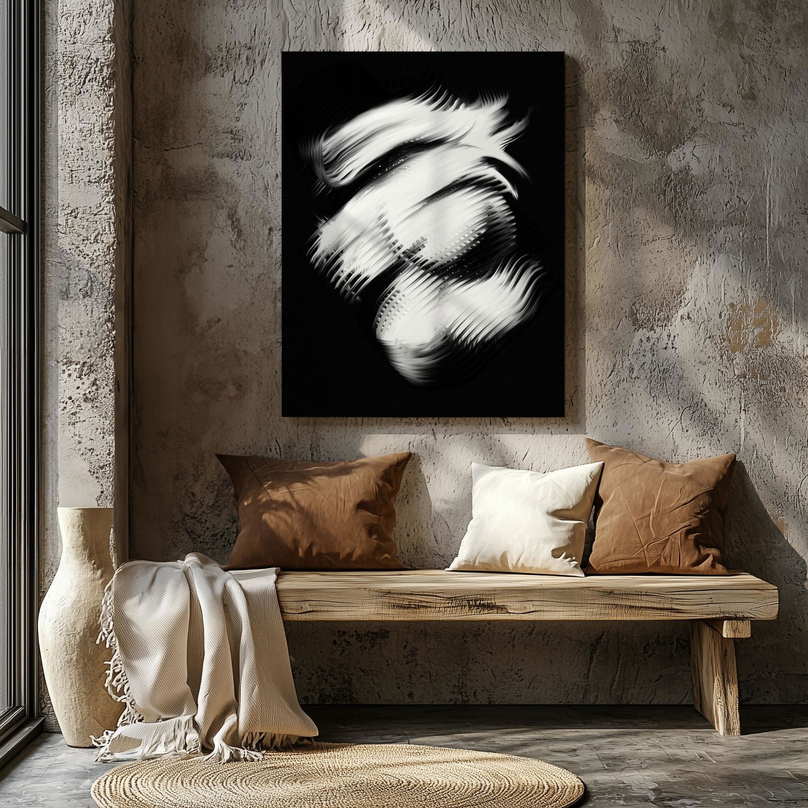 Abstract Modern Black & White Swirl - Framed Canvas Wall Art Print | House Prints