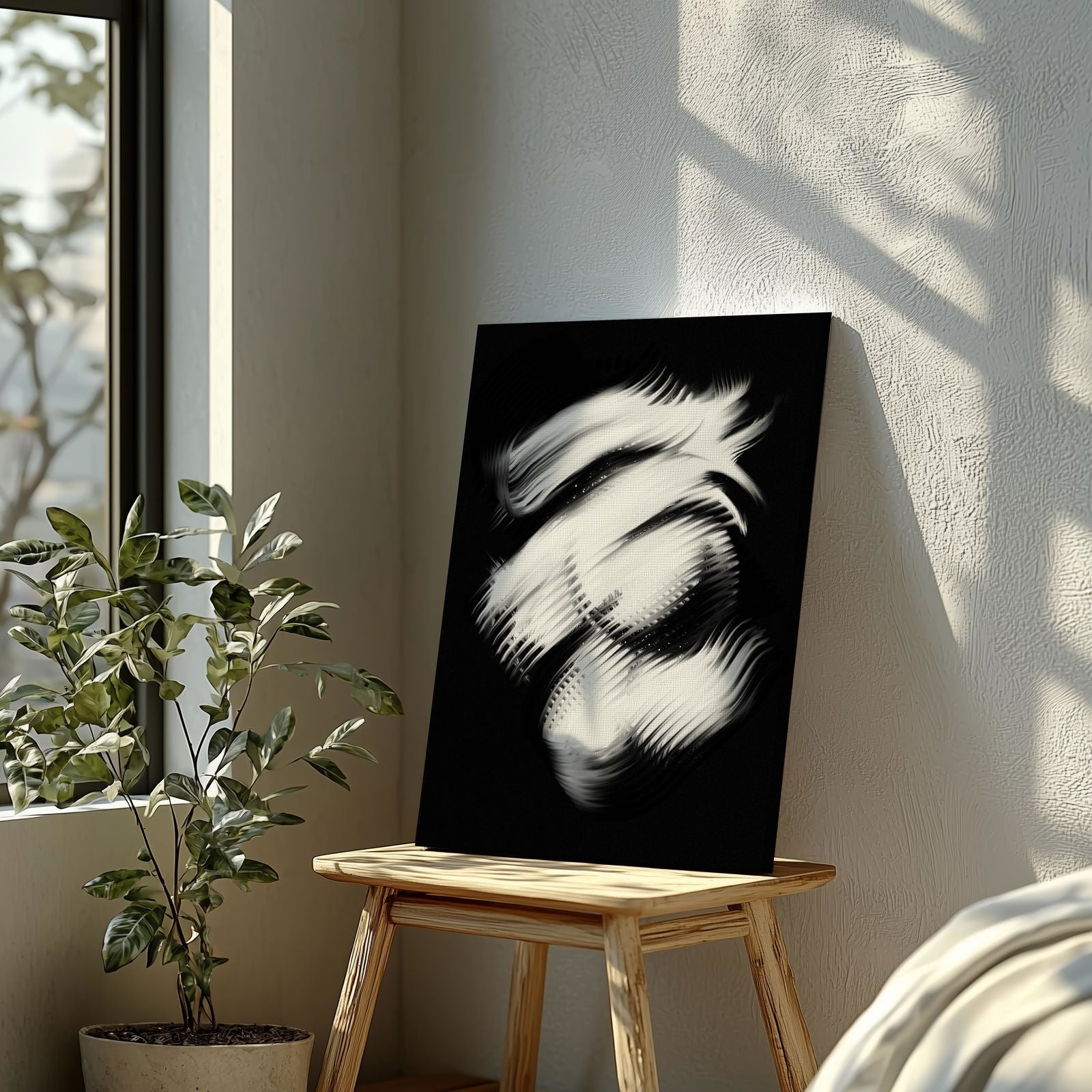 Abstract Modern Black & White Swirl - Framed Canvas Wall Art Print | House Prints