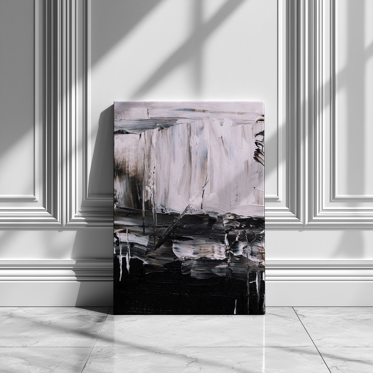 Abstract Monochrome Brush Strokes - Framed Canvas Wall Art Print - House Prints