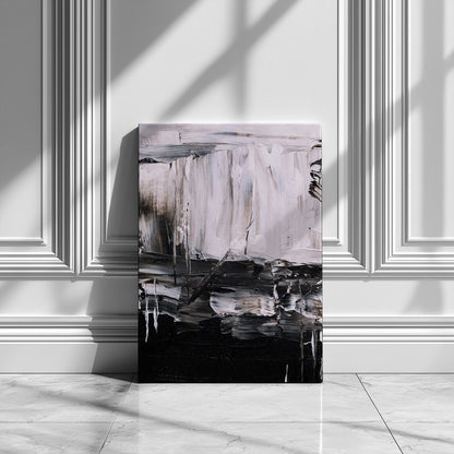 Abstract Monochrome Brush Strokes - Framed Canvas Wall Art Print - House Prints
