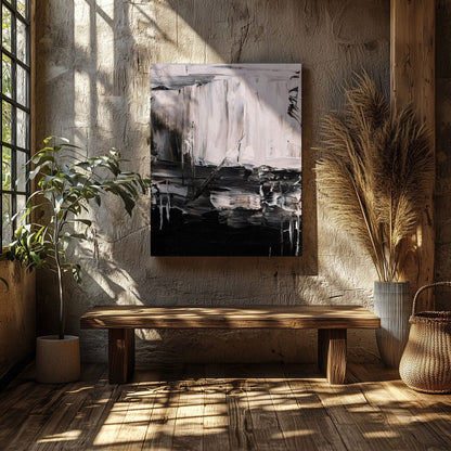 Abstract Monochrome Brush Strokes - Framed Canvas Wall Art Print - House Prints
