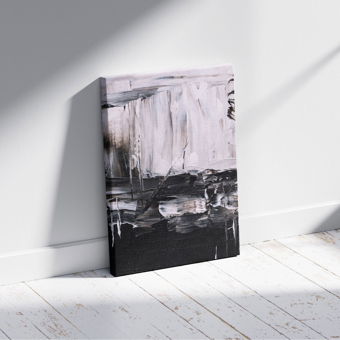 Abstract Monochrome Brush Strokes - Framed Canvas Wall Art Print - House Prints