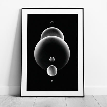 Abstract Monochrome Glowing Spheres - Rolled Poster Wall Art Print - House Prints