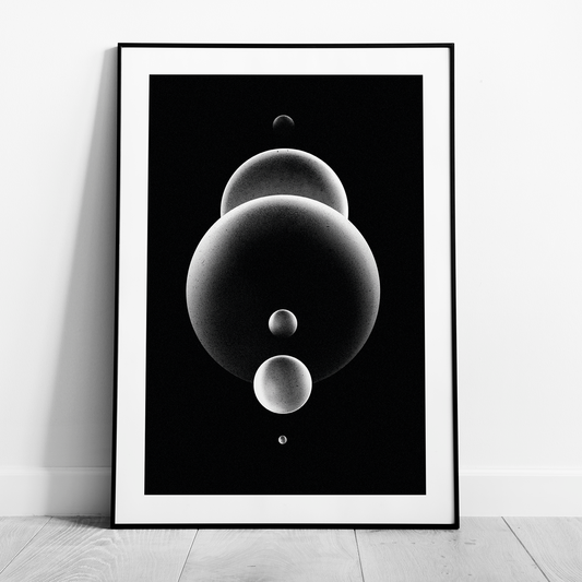 Abstract Monochrome Glowing Spheres - Rolled Poster Wall Art Print - House Prints