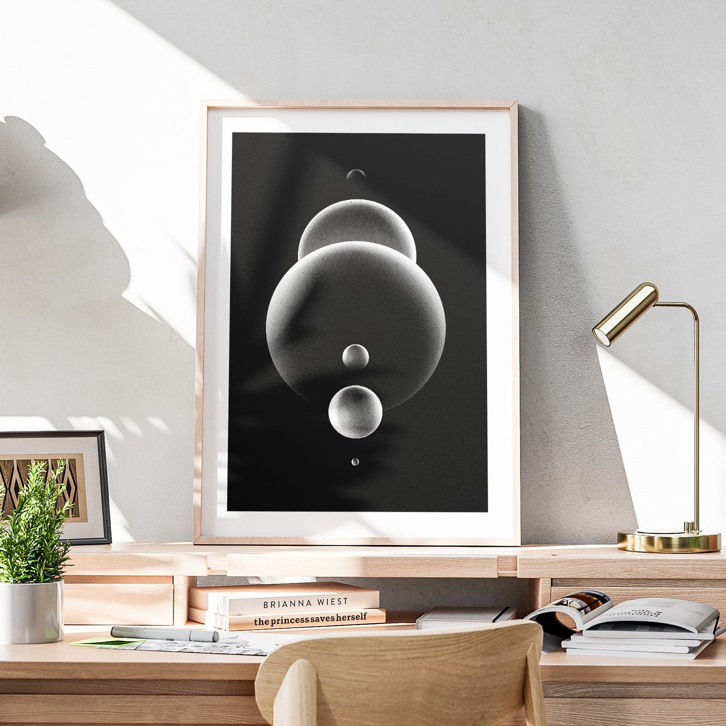 Abstract Monochrome Glowing Spheres - Rolled Poster Wall Art Print - House Prints